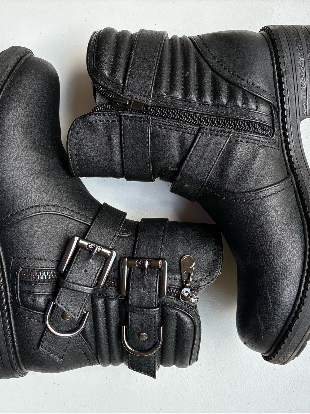 GBG Los Angeles Black Moto Ankle Boots with Buckles